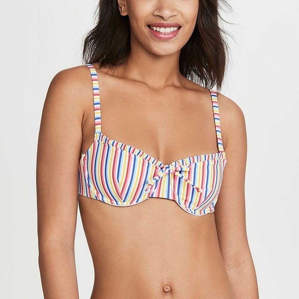 Onia Marilyn Bow-detailed Striped Stretch-piquè Bikini Top In Multicolor Small